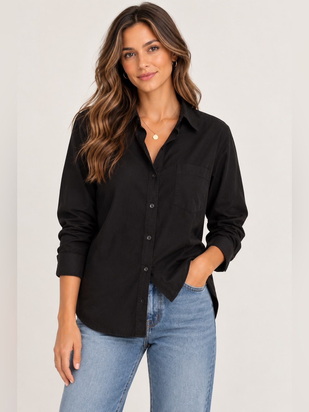 Black Button-Up cotton classic Shirt